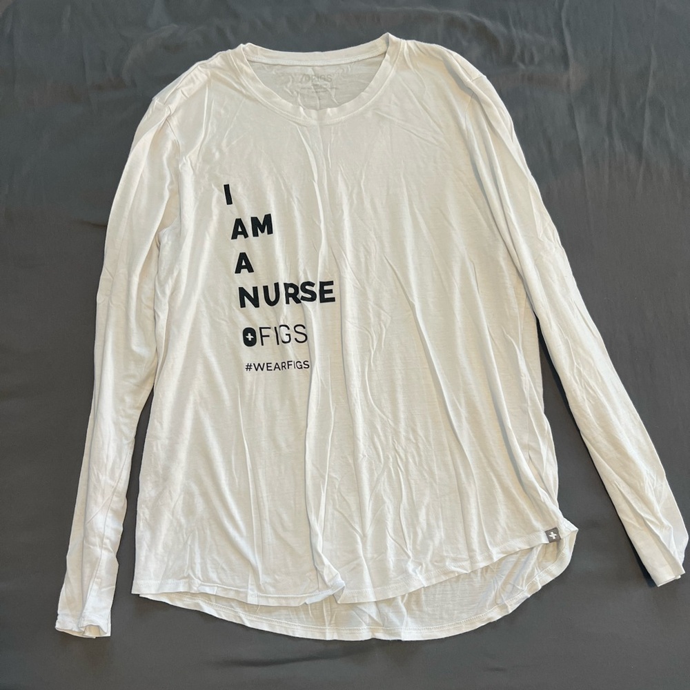 Figs “I AM A NURSE” long sleeve white top